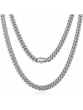 Men's Silver 8mm Cuban Link Chain 316l Stainless Steel 18k Gold Plated Gift